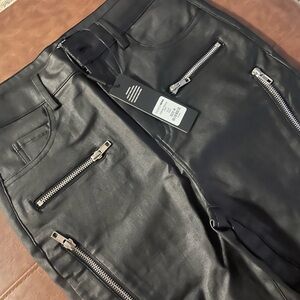 Black Faux Leather Pants with Zipper Details